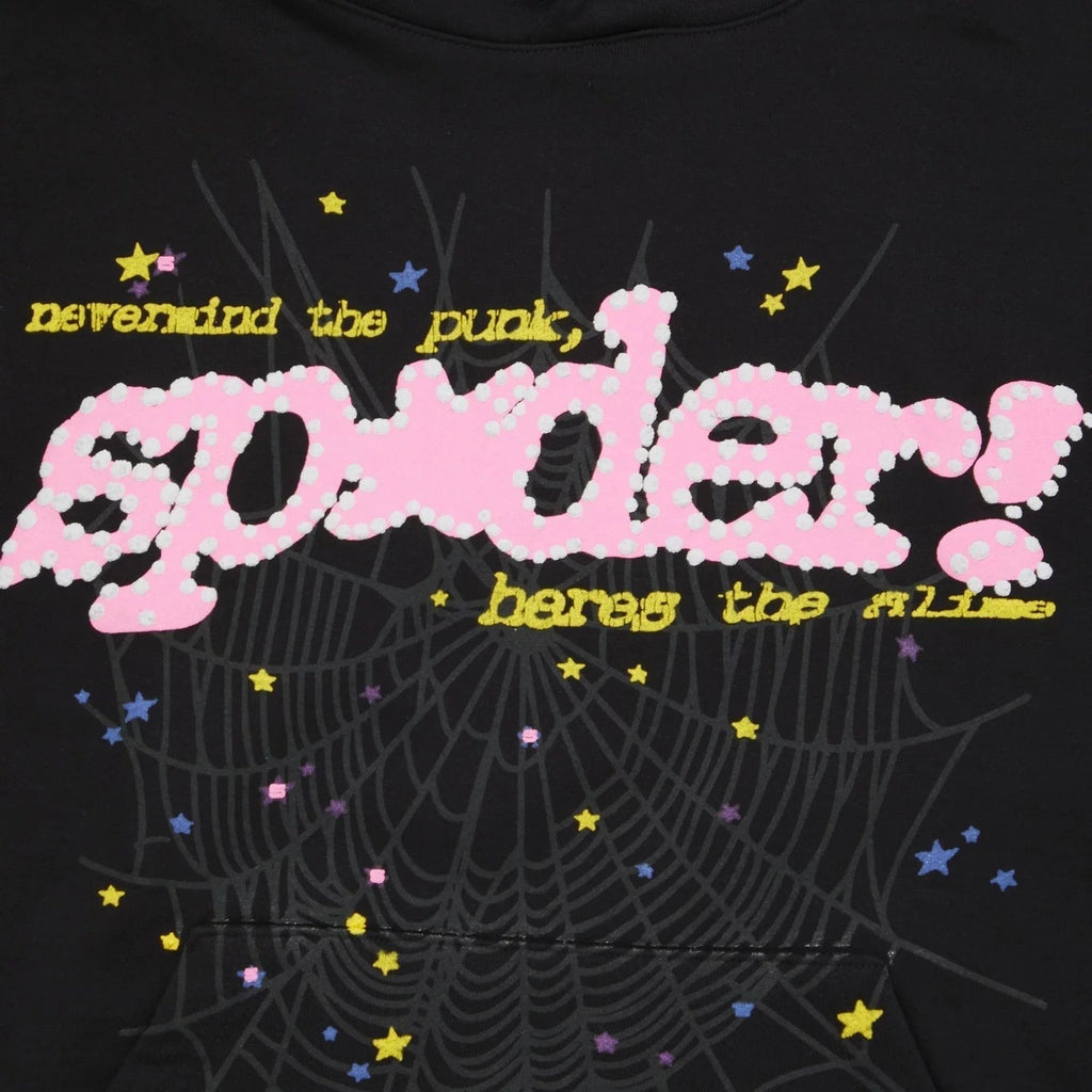 Sweat à capuche "Sp5der" noir/rose