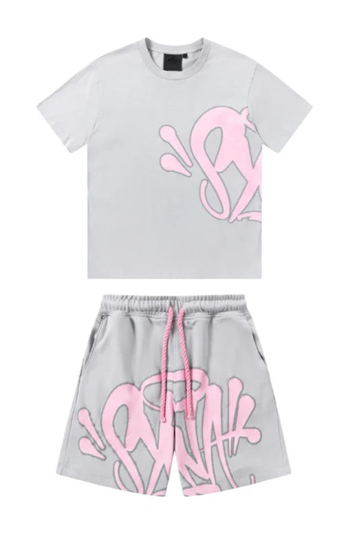 Ensemble court "Graffiti" gris/rose